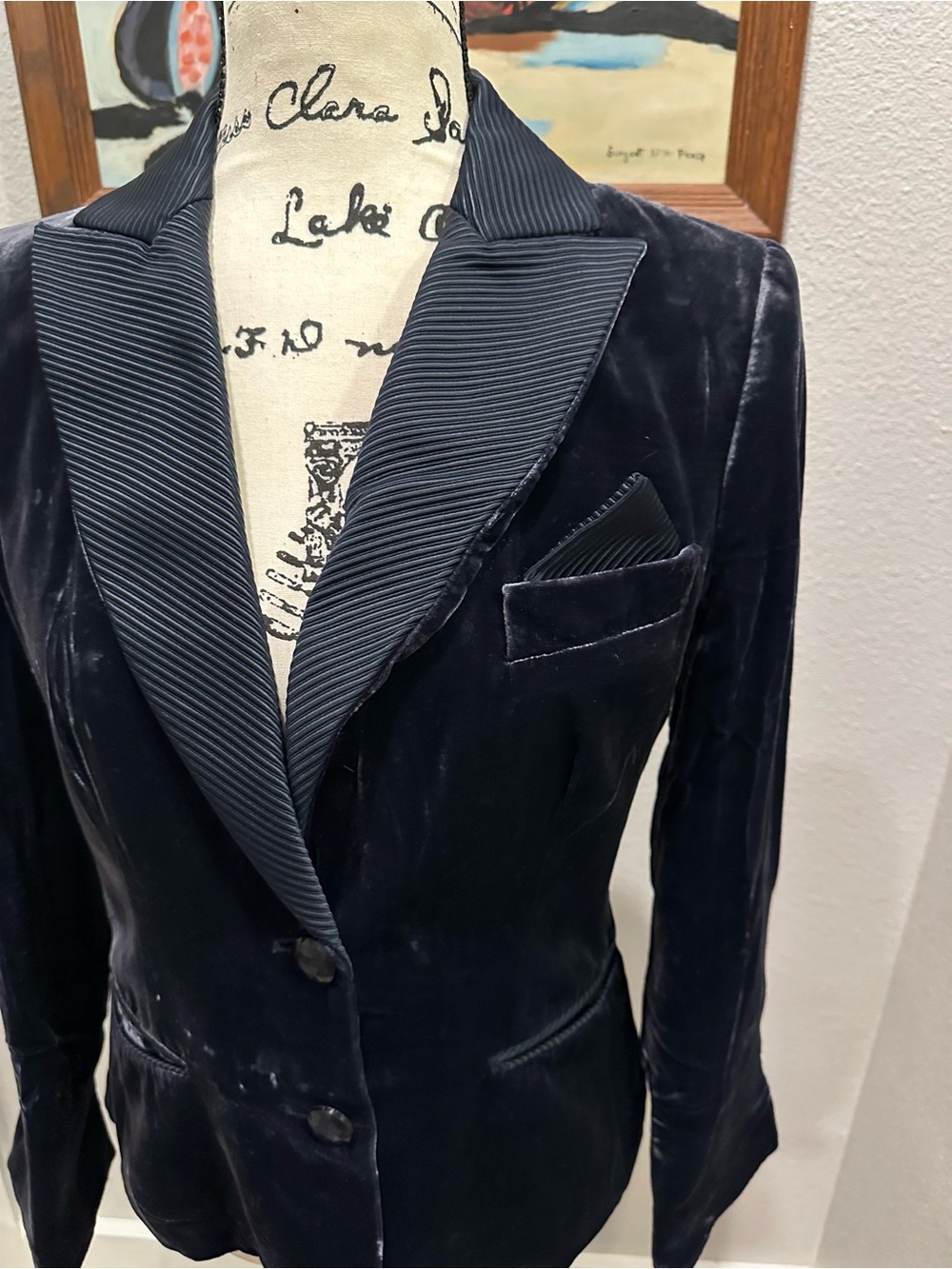 Luisa Spagnoli Navy Textured Pleated Blazer